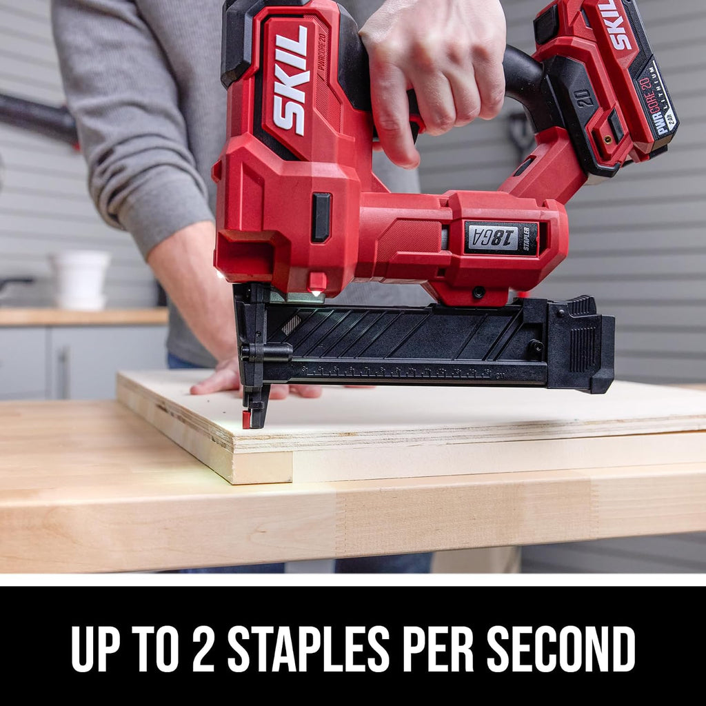 SKIL PWR CORE 20 Brushless 20V 18Ga 1/4 In. Narrow Crown Stapler Kit Including 2.0Ah USB-C Battery and 45W PD charger-SL1814B-10