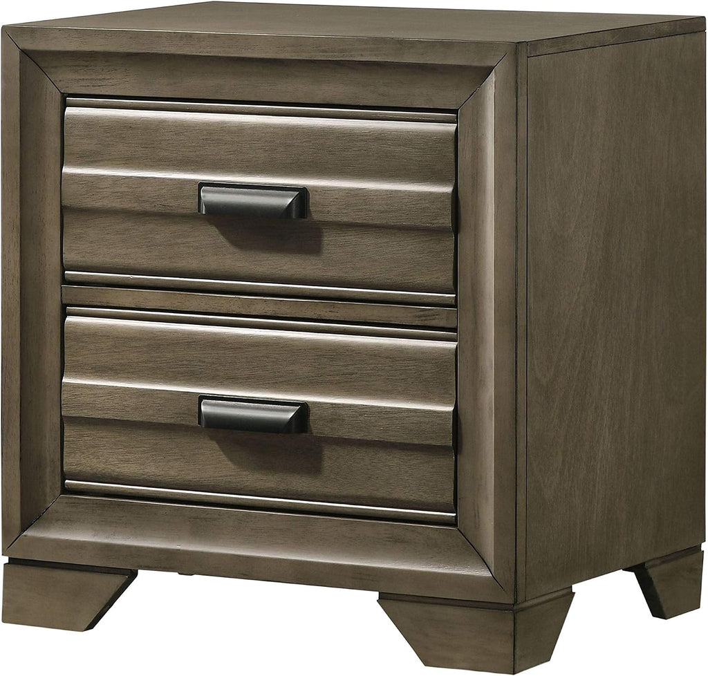 Roundhill Furniture Loiret Wood Storage Platform King Bedroom Set with Dresser, Mirror, Two Nightstands, Chest, Light Gray