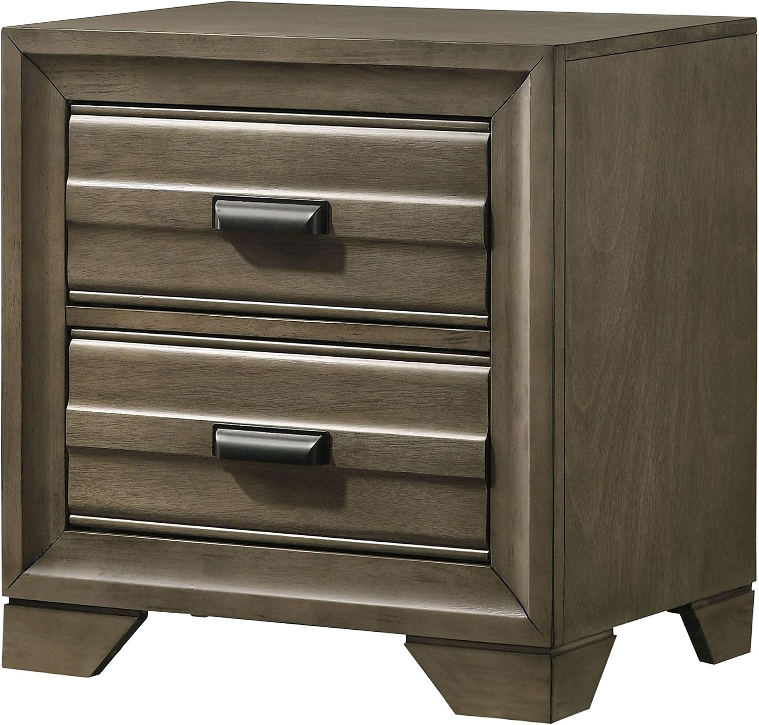 Roundhill Furniture Loiret Wood Storage Platform King Bedroom Set with Dresser, Mirror, Two Nightstands, Chest, Light Gray