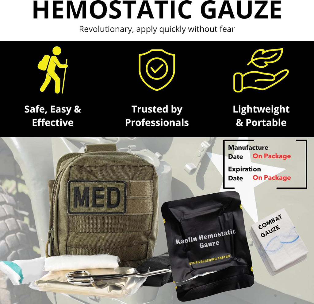 First Aid Advanced Quick Clot Combat Gauze - Flexible Hemostatic Gauze - to Stop The Bleed kit Faster Wound Packing withQuick Clotting Medical Gauze - Survival Kit Supplies (Pack of 10)