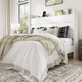 Allewie Full Size Upholstered Bed Frame with Charging Station & Storage Headboard, Soft Velvet Wingback Platform Bed, Strong Wooden Slats Support, No Box Spring Needed, Easy Assembly, White