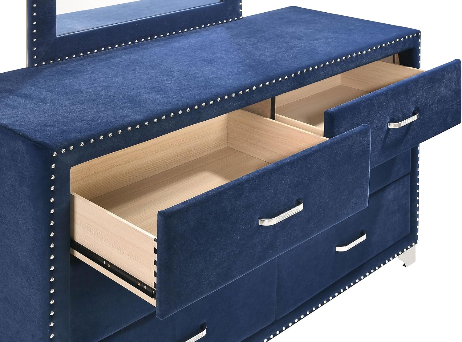 Coaster Home Furnishings Melody Modern Classic 5-Piece Bedroom Set Velvet Upholstered California King Size Wingback Bed Frame 66-inch Headboard Pacific Blue 223371KW-S5