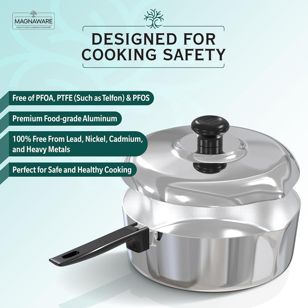 MAGNAWARE Cast Aluminum Sauté Pan with Lid 12 inch - Oven Safe Deep Frying Pan with Lid, Two Side Spouts and Ergonomic Stay-Cool Handle for Comfortable Grip and Pouring (4 Quart)