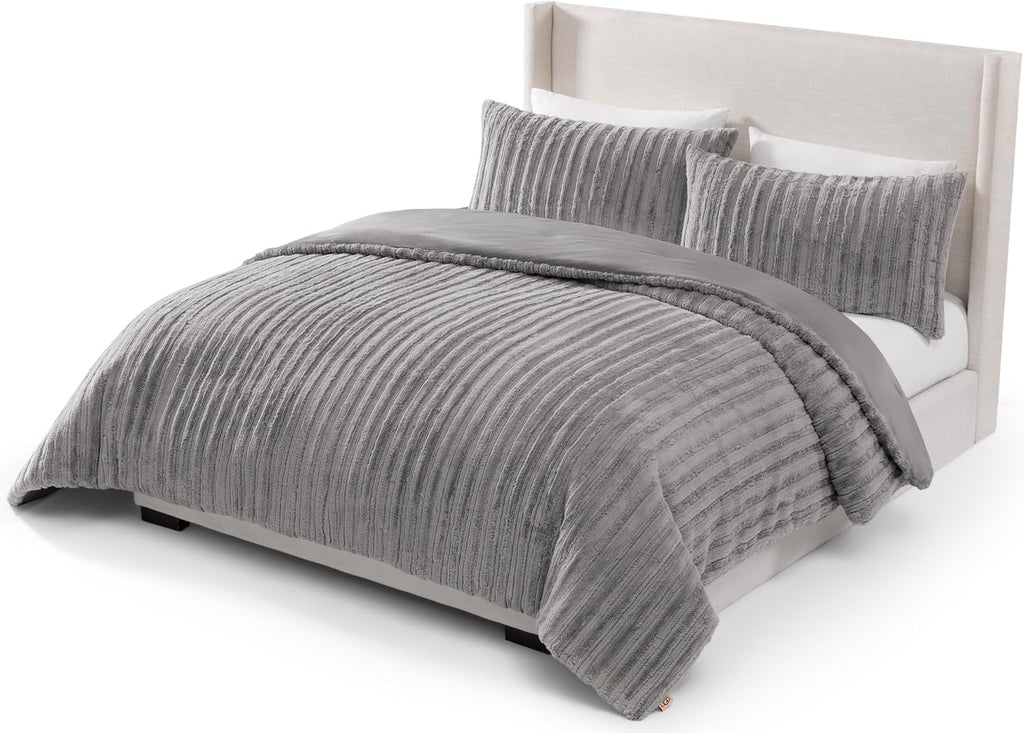 UGG Kenzie Comforter Set with 2 Pillow Shams Plush Faux Fur Bedding Soft Warm Down Alternative Comforter Washable Hypoallergenic Fluffy Blanket Set for Bedroom, King/California King Size, Seal