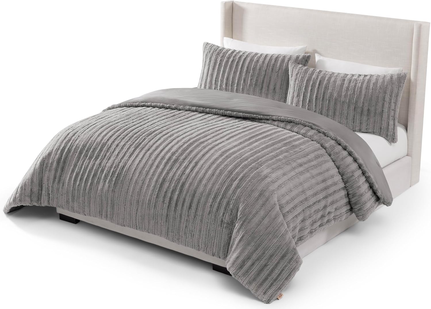 UGG Kenzie Comforter Set with 2 Pillow Shams Plush Faux Fur Bedding Soft Warm Down Alternative Comforter Washable Hypoallergenic Fluffy Blanket Set for Bedroom, King/California King Size, Seal