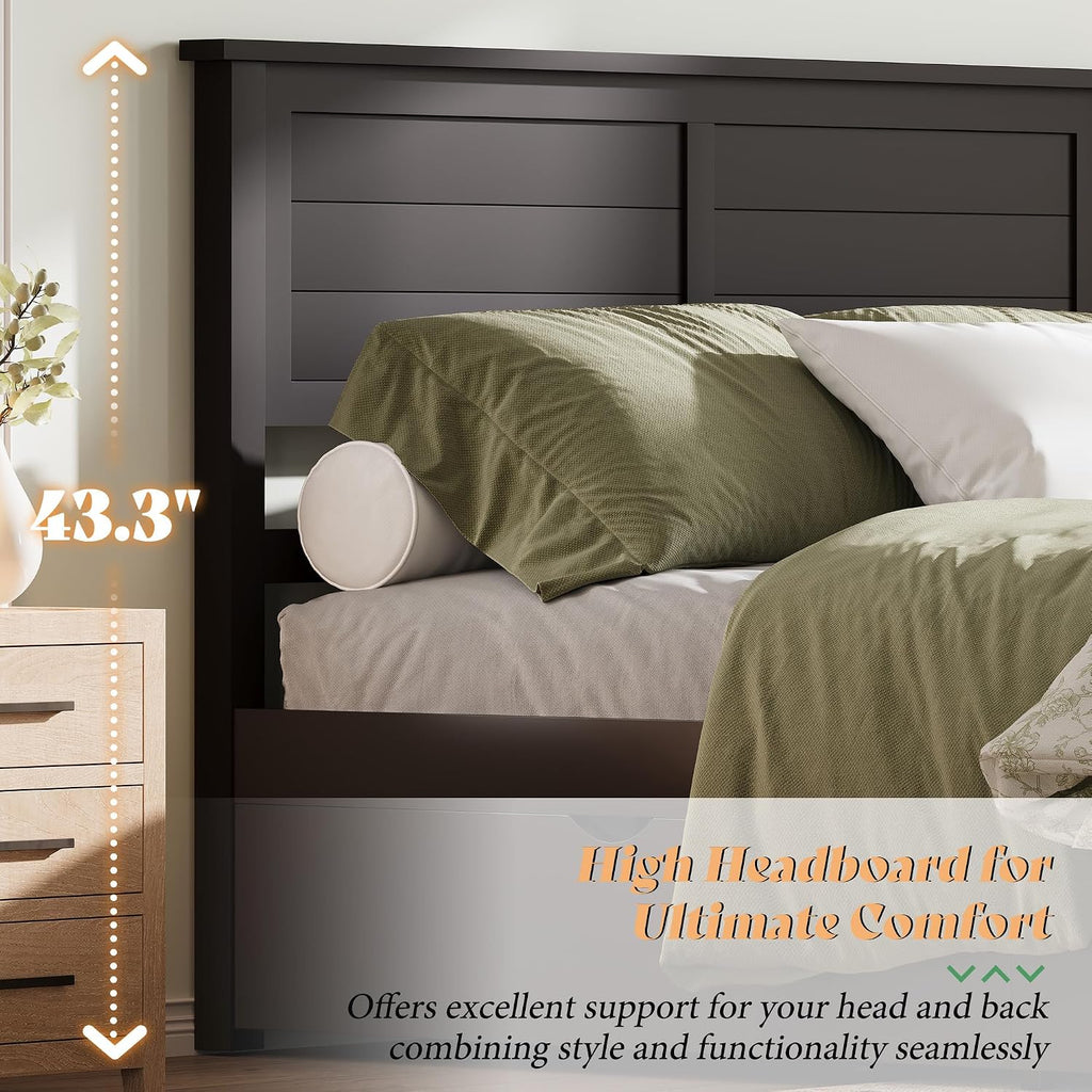 AMERLIFE Twin Bed Frame with Headboard, Platform Beds with 4 Storage Drawers, Wood Bed Frame for Bedroom, Wood Slats Support, Espresso