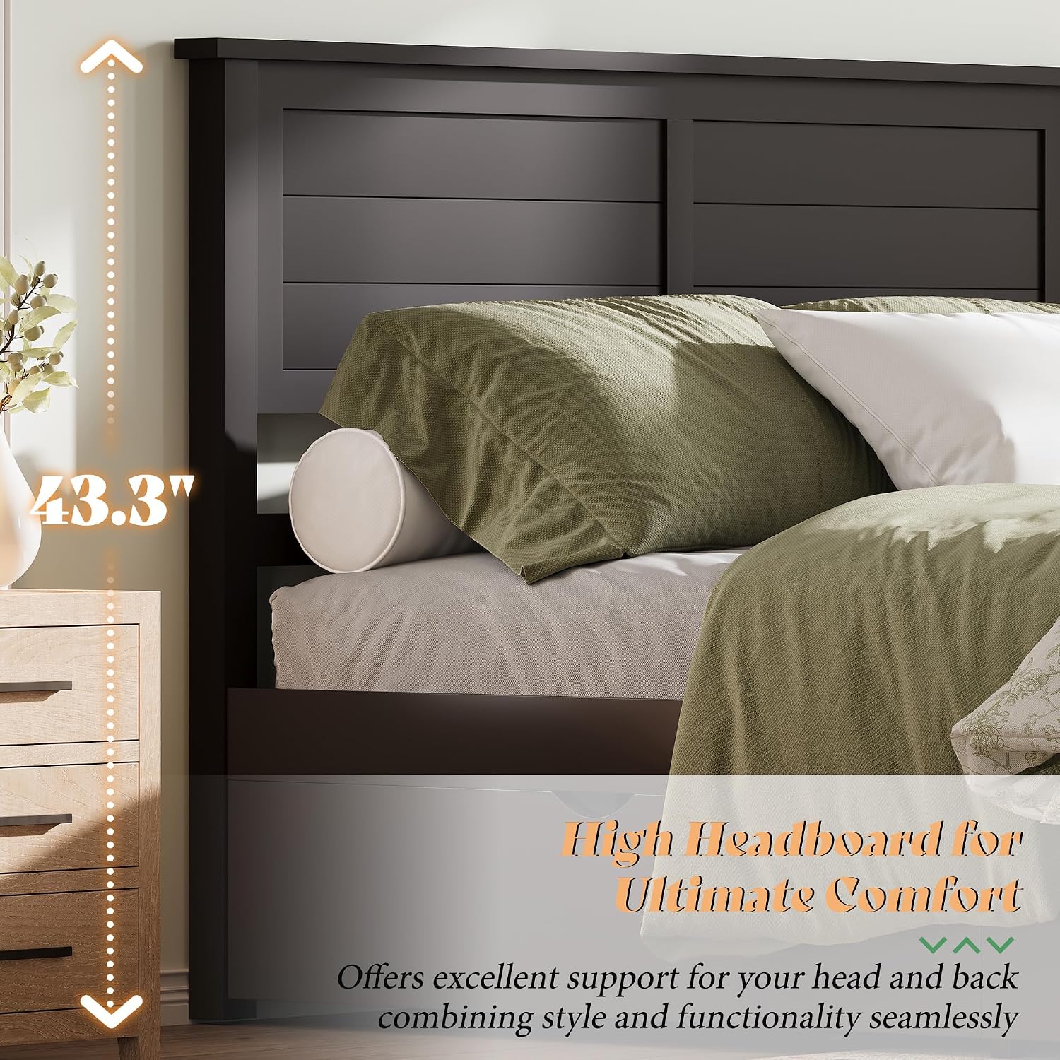 AMERLIFE Twin Bed Frame with Headboard, Platform Beds with 4 Storage Drawers, Wood Bed Frame for Bedroom, Wood Slats Support, Espresso