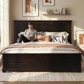 Wood Bed Frame King with Tall Headboard & Footboard, Traditional King Panel Bed with USB Charging Station for Bedroom, Guest Room, Easy Assembly, No Box Spring Required,Brown