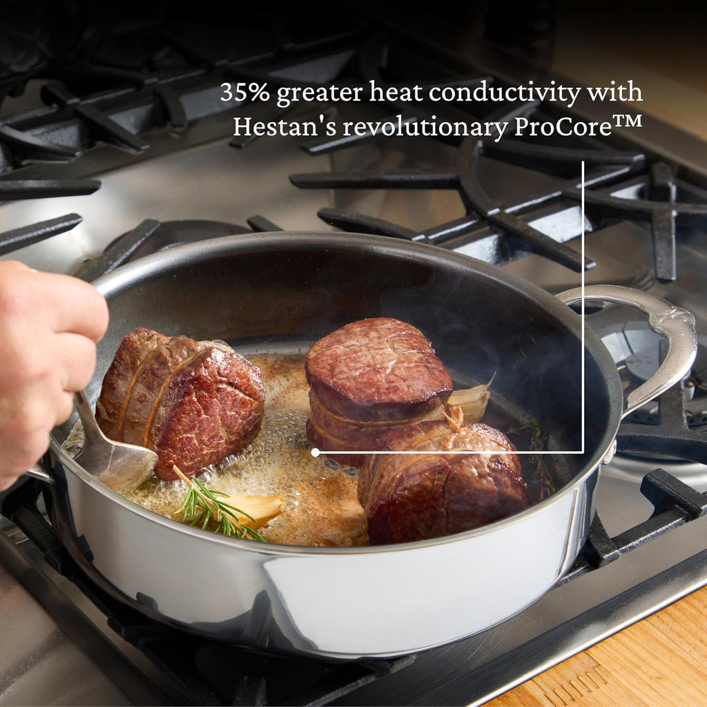 Hestan NanoBond Molecular Titanium Saute Pan with Lid, 3.5-Quart - PFAS-Free Stainless Steel, 4x Stronger, 1050°F Safe, Induction Compatible, Handcrafted Italy
