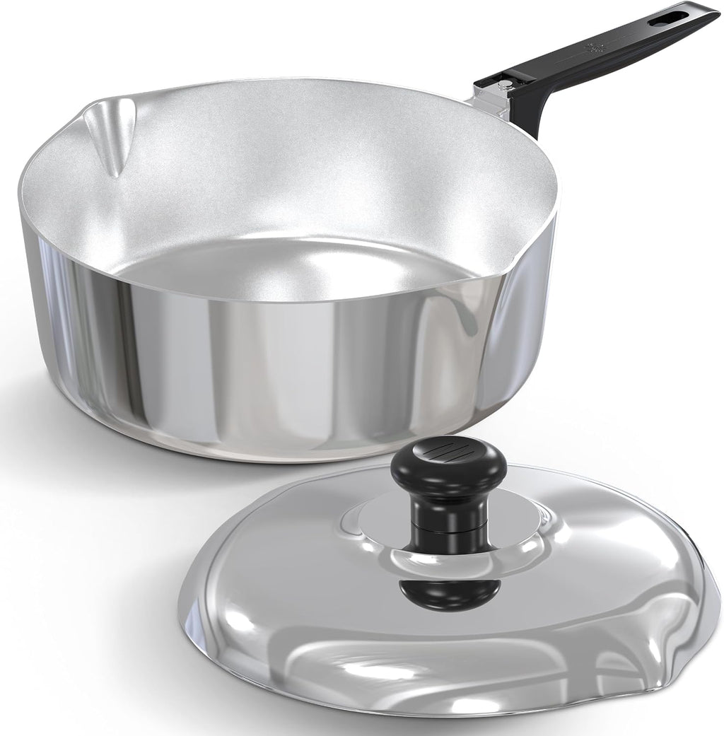 MAGNAWARE Cast Aluminum Sauté Pan with Lid 12 inch - Oven Safe Deep Frying Pan with Lid, Two Side Spouts and Ergonomic Stay-Cool Handle for Comfortable Grip and Pouring (4 Quart)