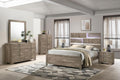 Kings Brand Furniture Dawson Modern 6-Piece King Size Farmhouse Style Bedroom Set in Light Brown Finish - Bed with LED Lights, Dresser, Mirror, Chest & 2 Nightstands