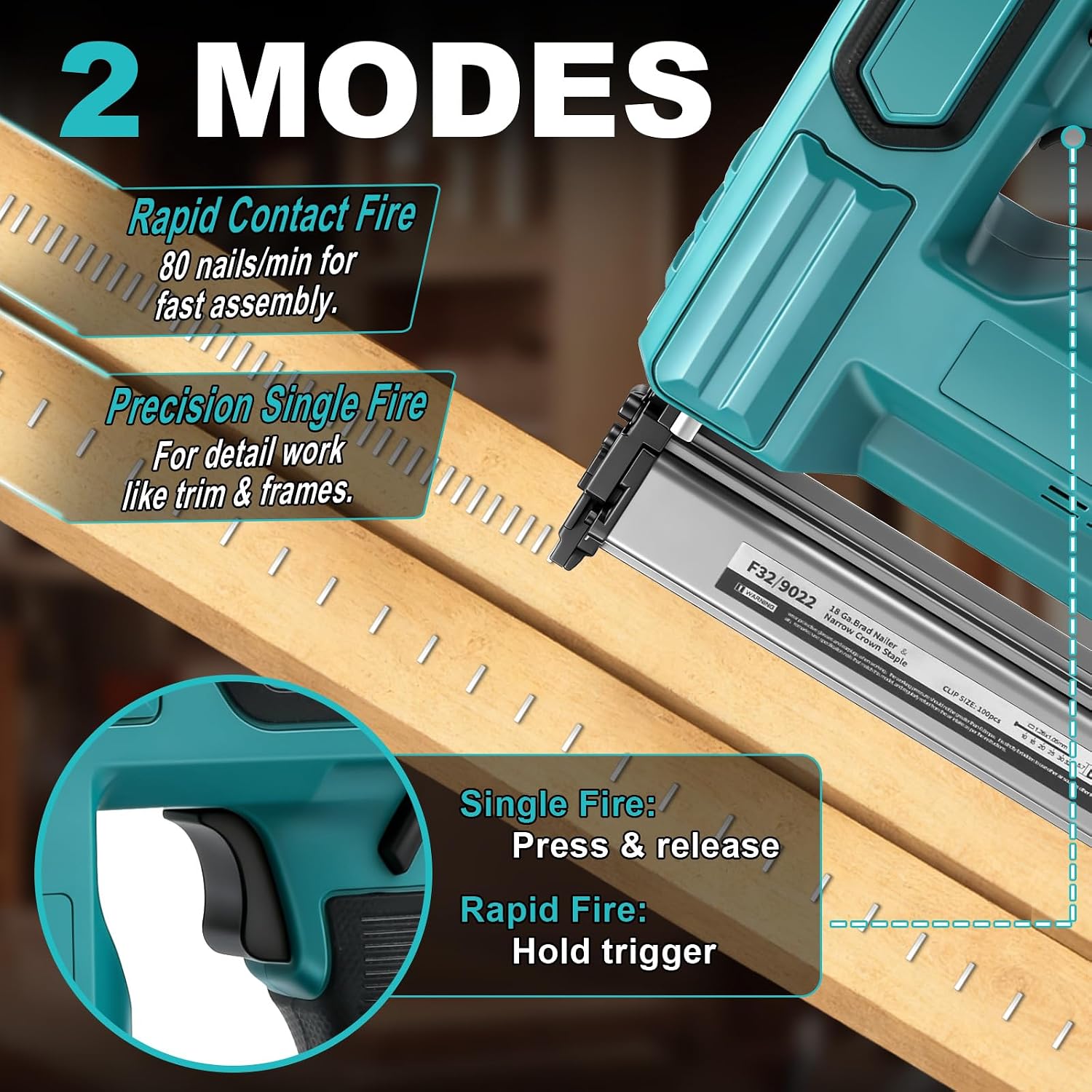 18GA Cordless Brad Nailer with 2 x 3.0Ah Battery for Makita 18V, 2 in 1 Electric Nail Gun/Staple Gun, 500 Nails & 500 Staples, Single & Contact Firing Modes for Home Improvement, DIY Woodworking