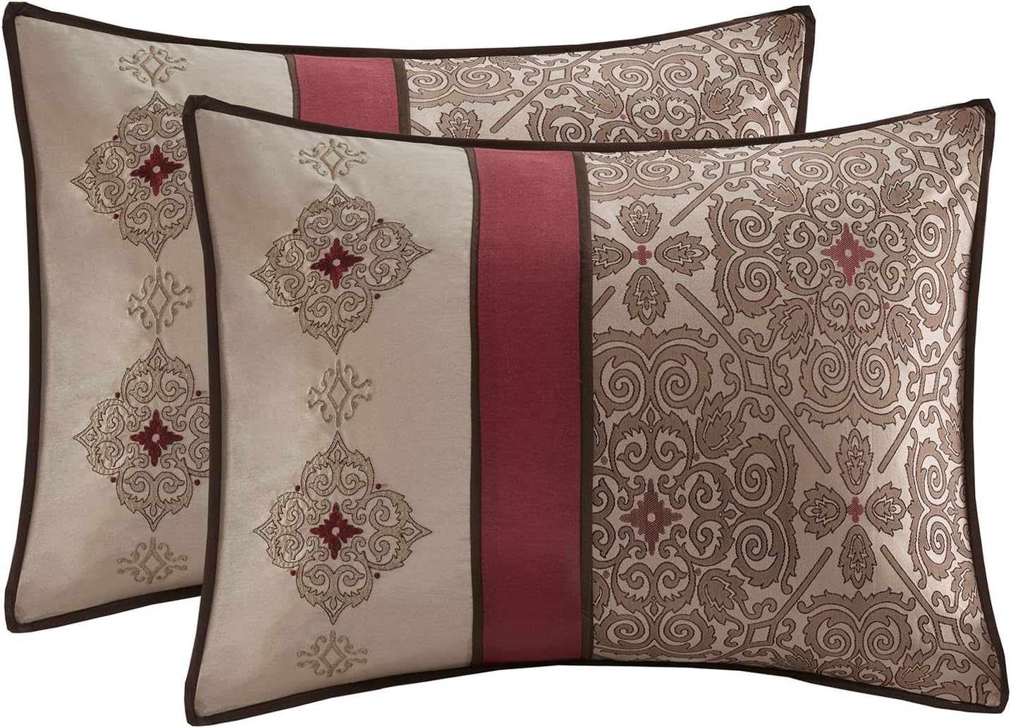 Madison Park Essentials Delaney 24-Piece Room In A Bag Comforter Set-Satin Jacquard, All Season Luxury Bedding, Sheets, decorative pillows and Curtains, Valance, Cal King(104'x92'), Medallion Red