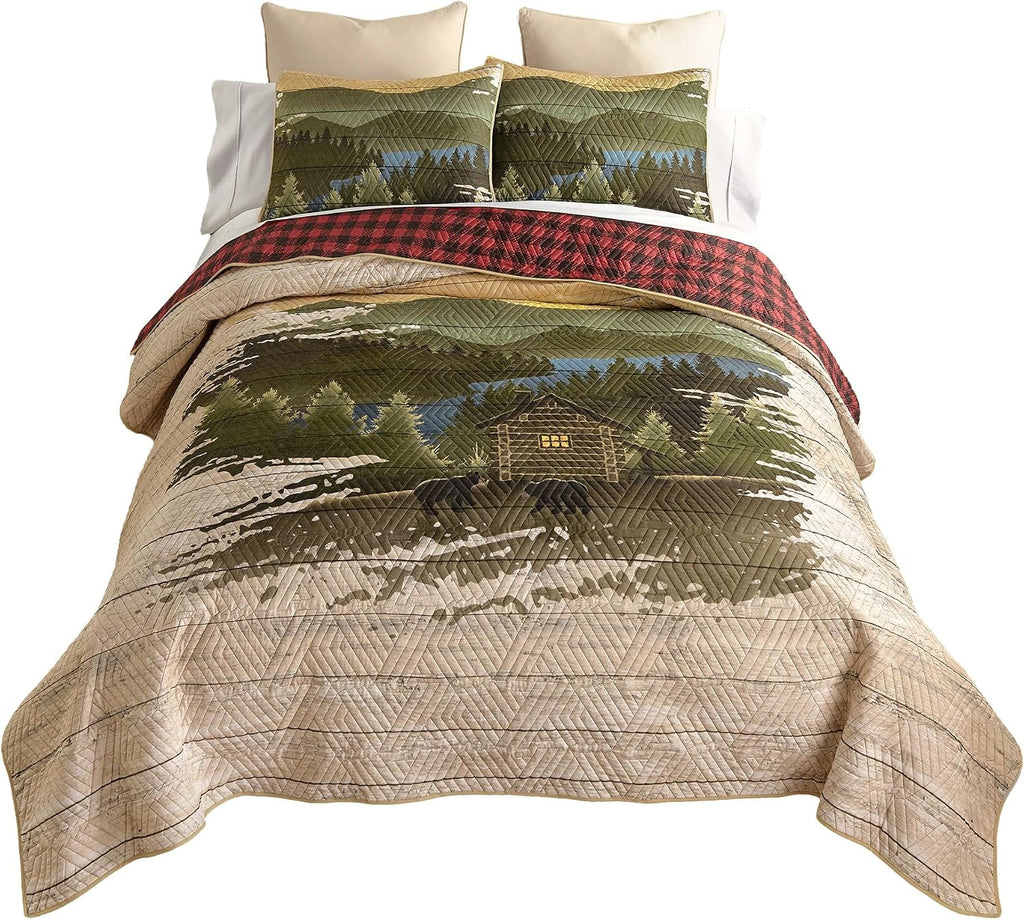 Donna Sharp Allegheny Polyester Quilted Bedding Set - 3-Piece King Size Quilt Set - Includes 1 Quilt and 2 Pillow Shams - Machine Washable - Perfect for Rustic Decor