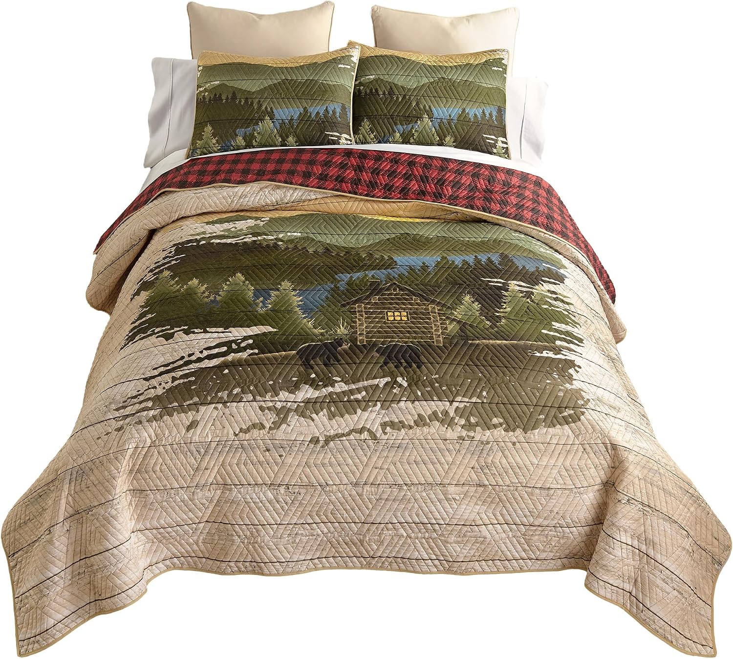 Donna Sharp Allegheny Polyester Quilted Bedding Set - 3-Piece King Size Quilt Set - Includes 1 Quilt and 2 Pillow Shams - Machine Washable - Perfect for Rustic Decor