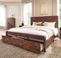 Aitjunz Modern King Size Bed Frame with 50' Tall Headboard, Wood King Size Platform Bed Frame w/3 Storage Drawers, Curved Profile Design, Wood & Steel Platform Bed, No Box Spring Needed, Dark Walnut