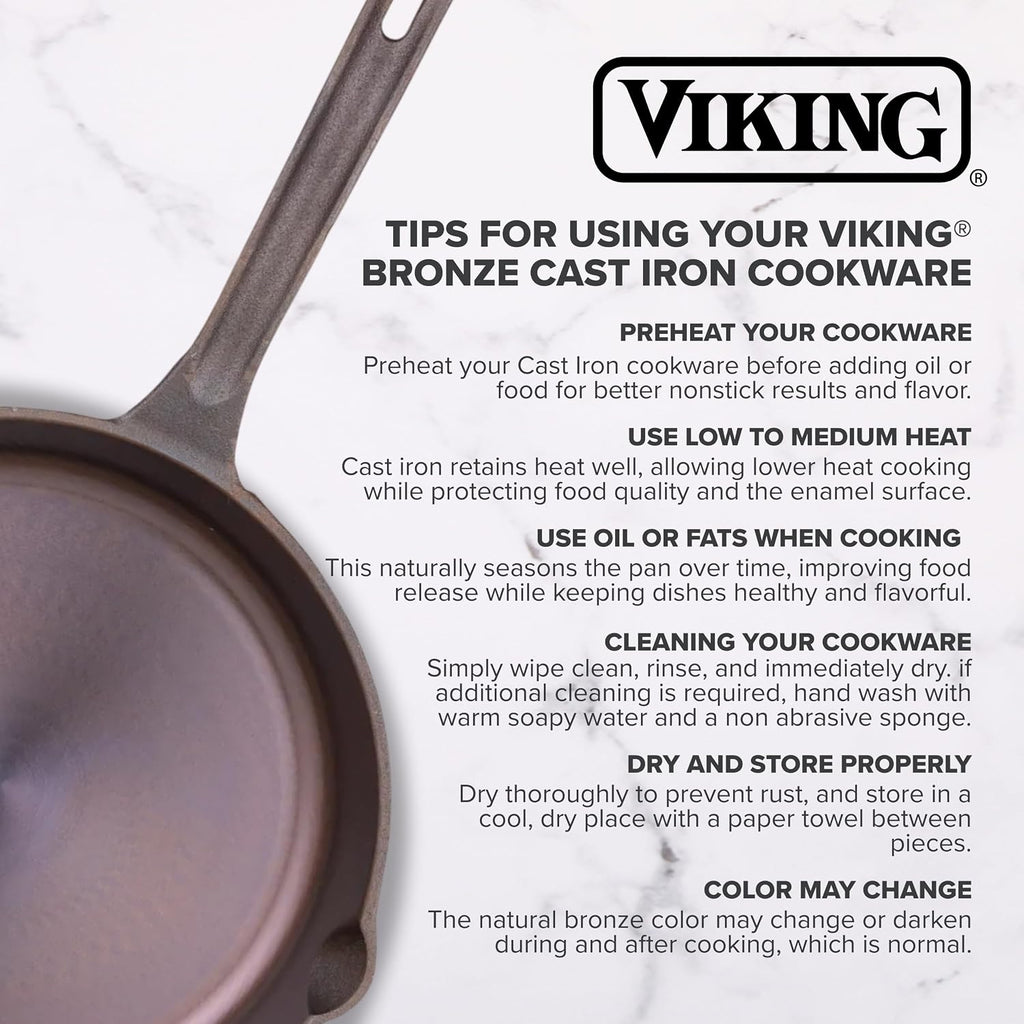 Viking Nonstick Double Burner Griddle, 24 Inch Bronze Cast Iron Grill Pan, Made without PFAS, Induction Compatible, Oven Safe to 500F