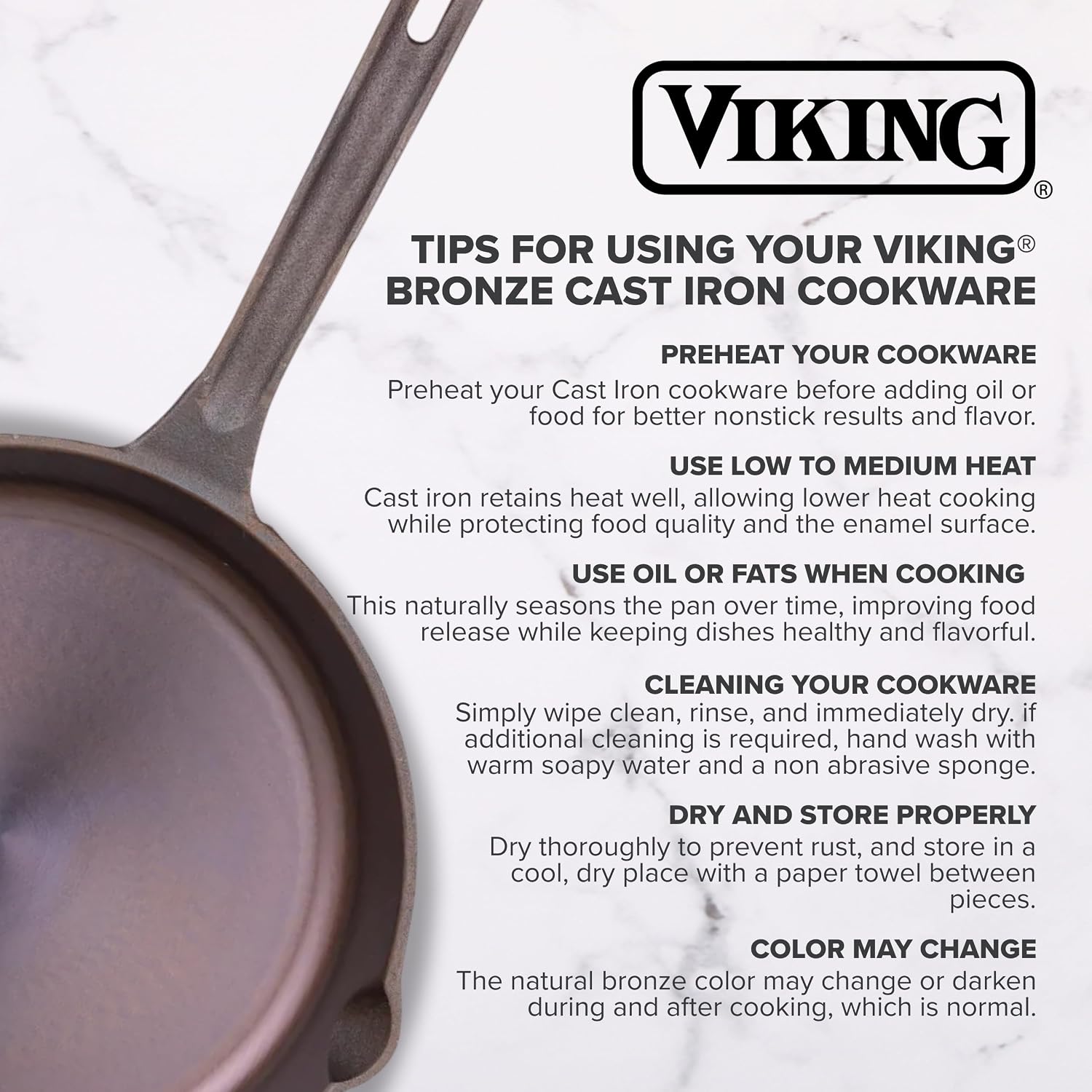 Viking Nonstick Double Burner Griddle, 24 Inch Bronze Cast Iron Grill Pan, Made without PFAS, Induction Compatible, Oven Safe to 500F