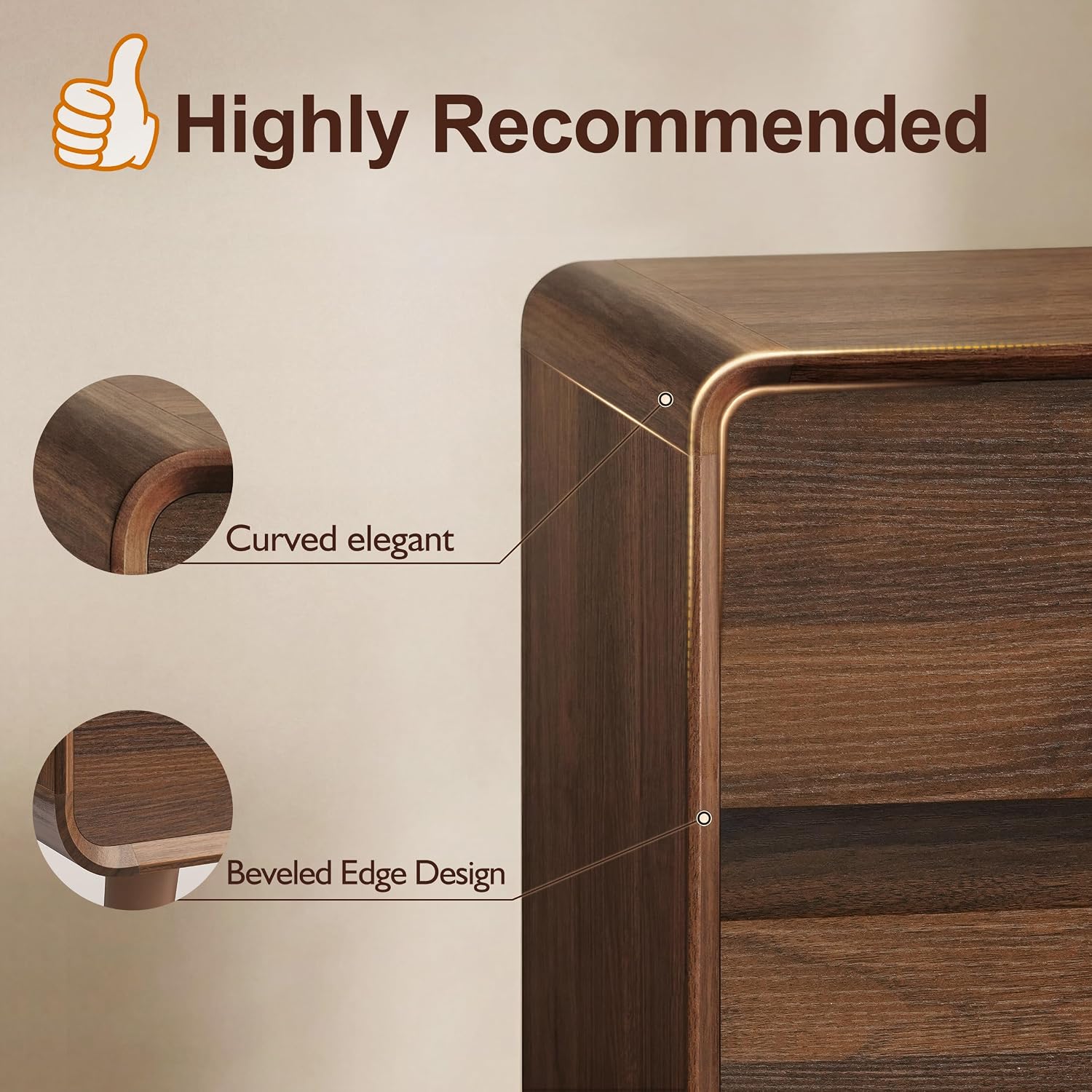 Nasonet Mid Century Modern Dresser and Nightstand Sets 3 Piece, Wooden 3 Drawer Dresser and 2 Drawer Nightstands Sets of 2, Walnut Bedroom Furniture Set