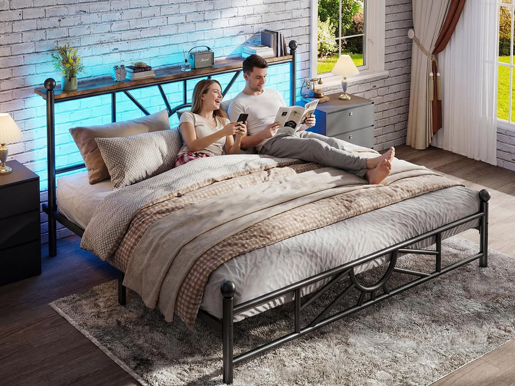 Homkdom 14 inch Queen Size Metal Platform Bed Frame with Headboard, Victorian Queen Bed Frame with Under Bed Storage/No Box Spring Needed/Noise-Free/Easy Assembly, Black
