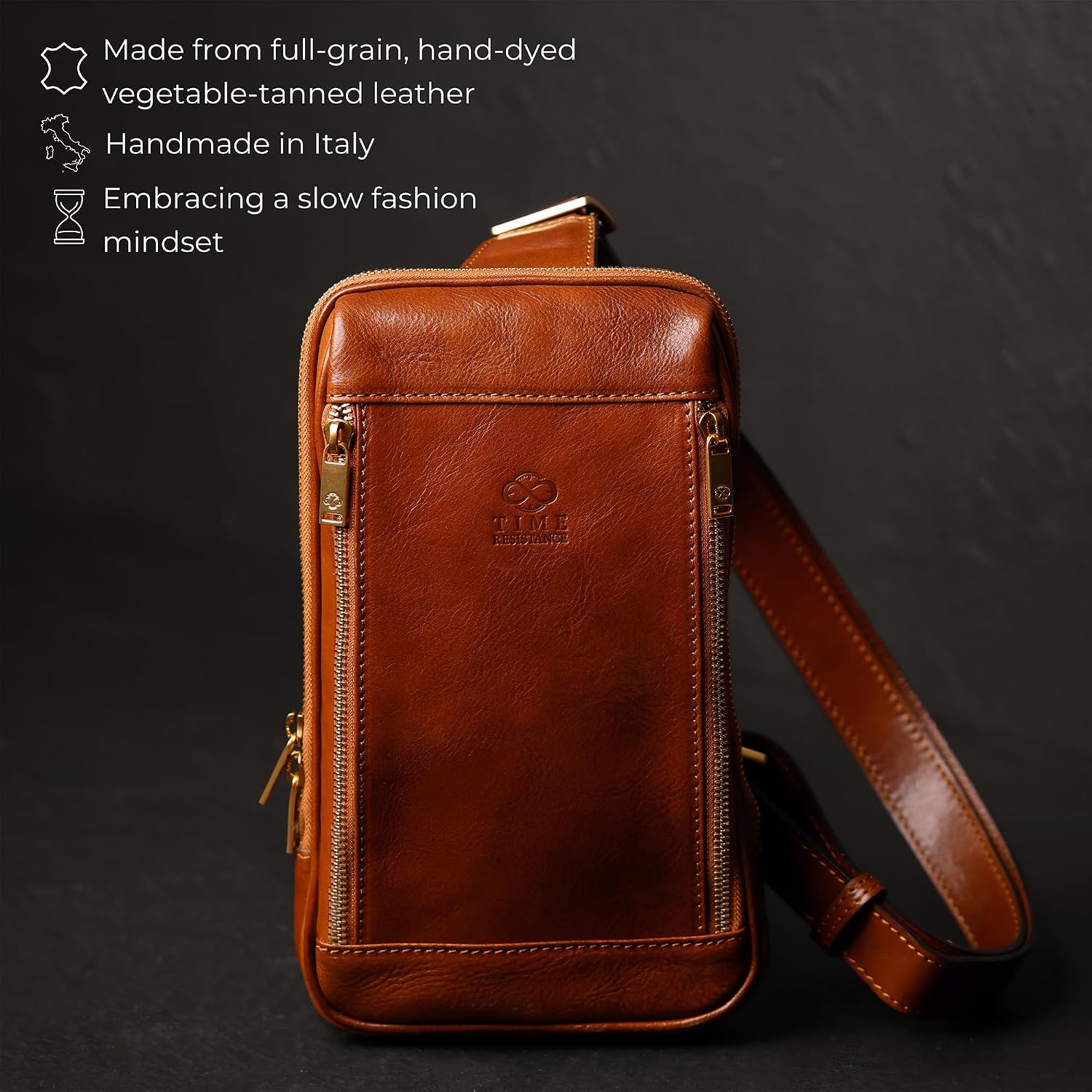 Time Resistance Leather Crossbody Bag - Brown Sling Bag - Messenger Bag for Men and Women - Handmade Shoulder Bag Backpack | Handmade