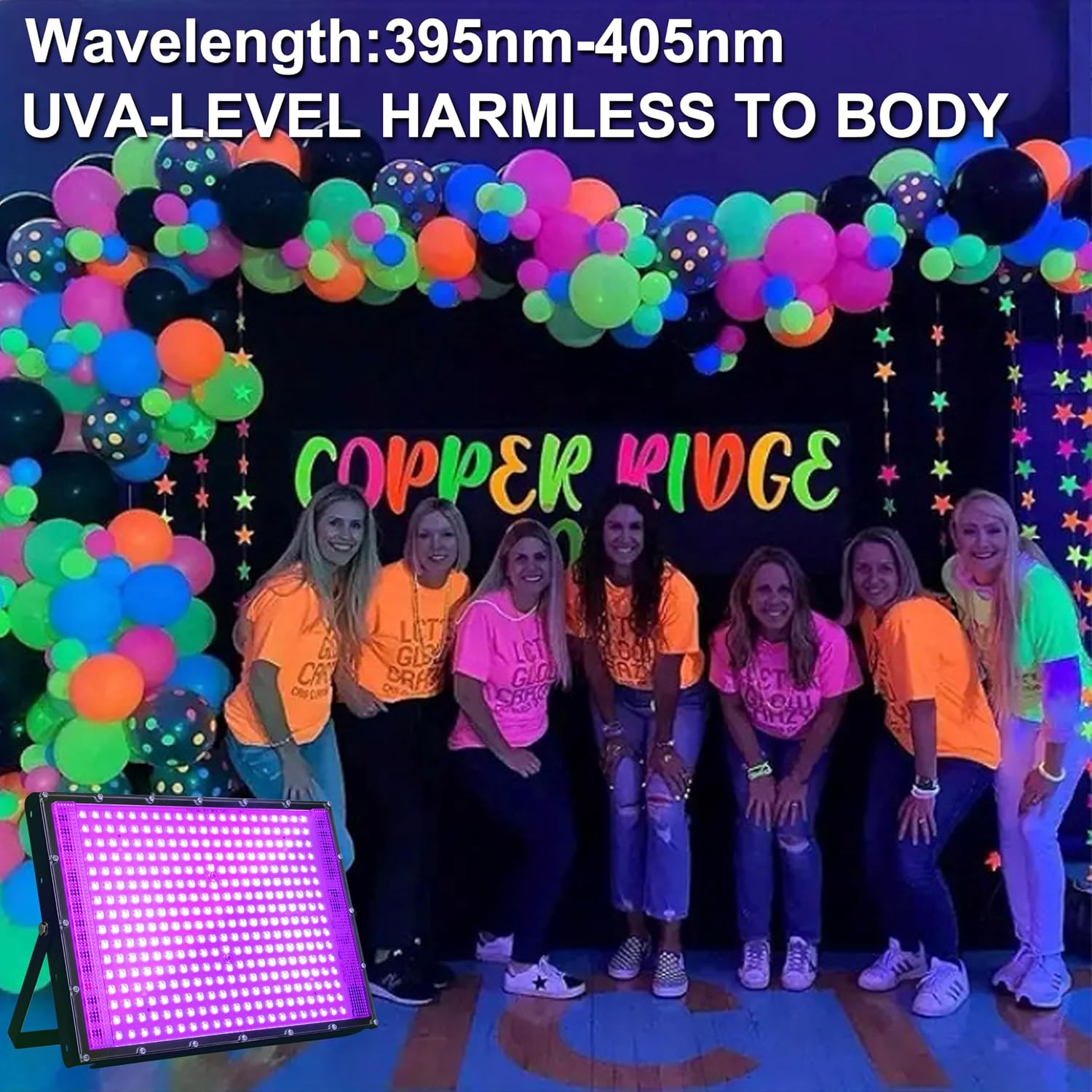 4 Pack 300W Blacklight 336 LEDs, UV Lamp Black Lights for Glow Party, 395nm, IP65 Outdoor Black Light Fixture for Halloween, Glow in The Dark Party, Fluorescent Poster Tapestry, Body Painting