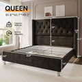 Jocisland Queen Bed Frame Upholstered Bed Wingback Headboard Velvet Tufted Diamond Button/No Box Spring Needed/Easy Assembly/Black