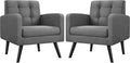 Yaheetech Mid-Century Accent Chairs, Modern Upholstered Living Room Chair, Cozy Armchair Button Tufted Back and Wood Legs for Bedroom/Office/Cafe, Set of 2, Gray