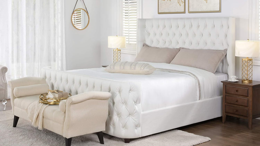 Jennifer Taylor Home Brooklyn King Tufted Panel Bed Headboard and Footboard Set, Antique White Polyester