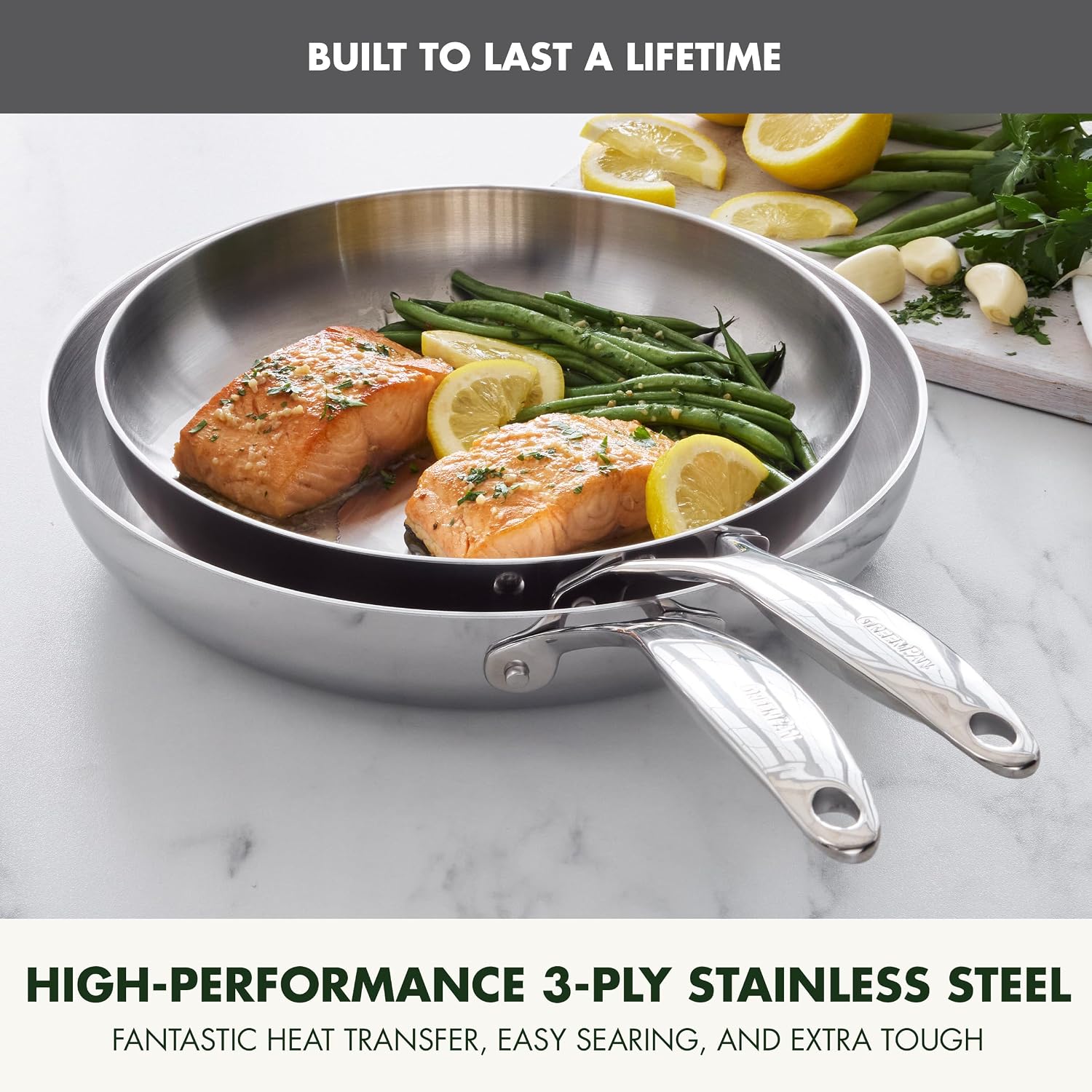 GreenPan Valencia Pro Tri-Ply Stainless Steel 8', 9.5' & 11' Frying Pan Skillet Set, Induction Ready, Mirror Finish, Dishwasher Safe & Oven/Broiler Safe to 600F, Compatible with All Cooktops