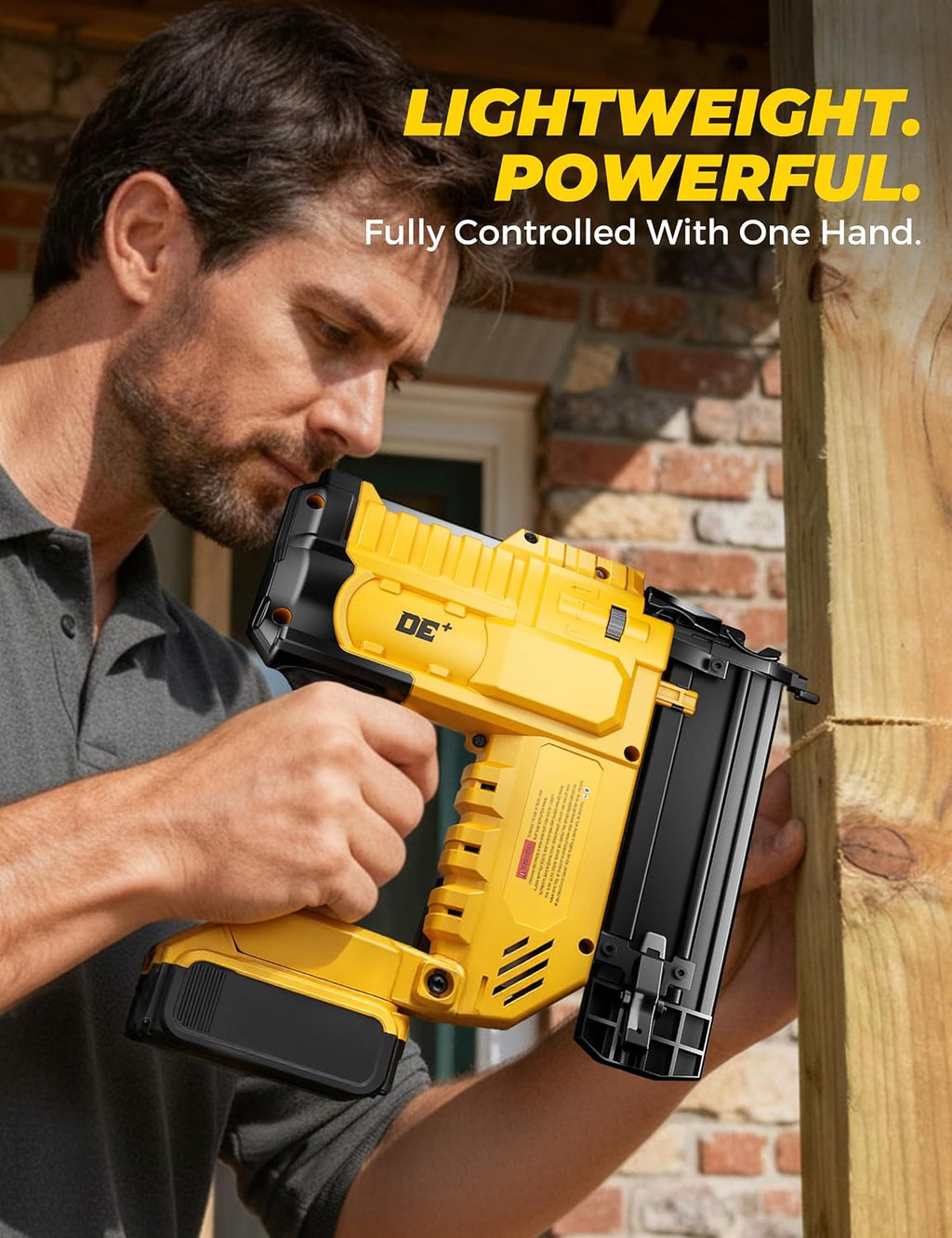 DeForce 18GA Cordless Brad Nailer, 2' Nail Gun for Dewalt 20V Max Battery, 2 IN 1 Electric Stapler, 2026 Upgraded Tool-Free Jam Release, 2 Modes, Adjustable Depth, 1000pcs Nails(No Battery), Yellow