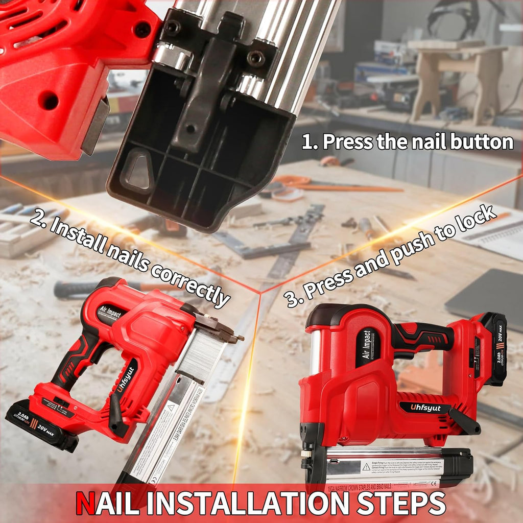 20V Cordless Brad Nailer Stapler - 2-in-1 Heavy Duty Battery Nail Gun with 2000 Nails & Adjustable Depth Control for Professional Woodworking & Home Renovation (One Battery Set)
