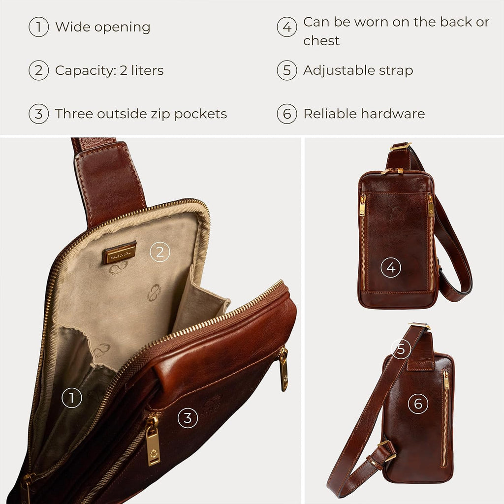 Time Resistance Leather Crossbody Bag - Brown Sling Bag - Messenger Bag for Men and Women - Handmade Shoulder Bag Backpack | Handmade