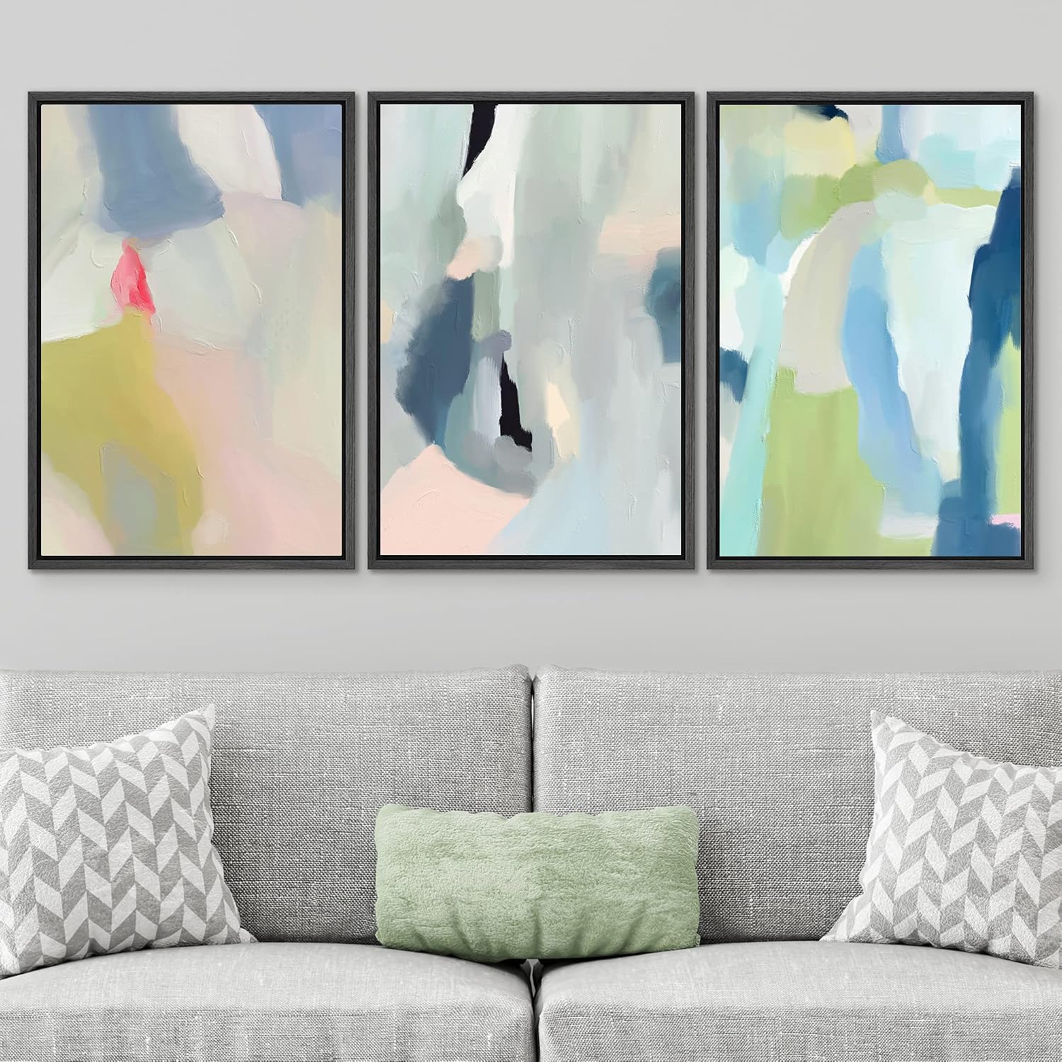 SIGNWIN Framed Canvas Print Wall Art Set Vibrant Pastel Paint Stroke Collage Shapes Abstract Illustrations Modern Art Decorative Nordic Calm/Zen for Living Room, Bedroom, Office - 16'x24'x3 Black