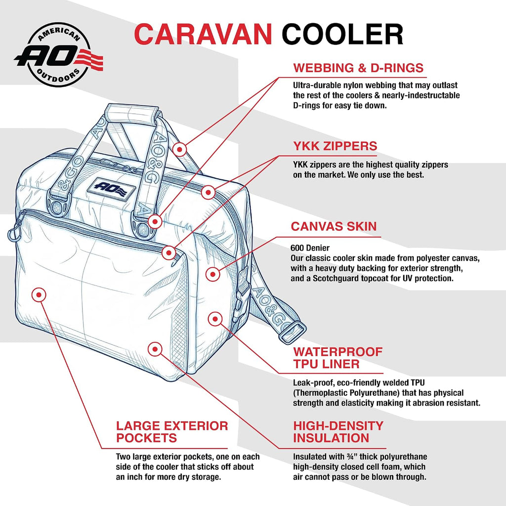 AO Coolers Caravan Canvas Soft Cooler with High-Density Insulation and Oversized Storage Pockets