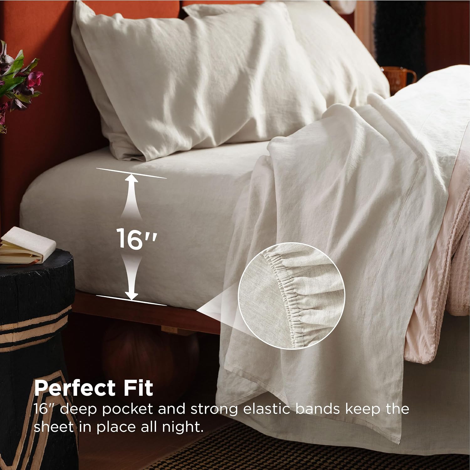 Bedsure King Size Bed Sheets - Cotton Linen Sheet Set, PureWoven Soft, Breathable & Anti-Pilling, Deep Pocket King Fitted Bedsheets Up to 16 Inches, 4 Pieces, Linen