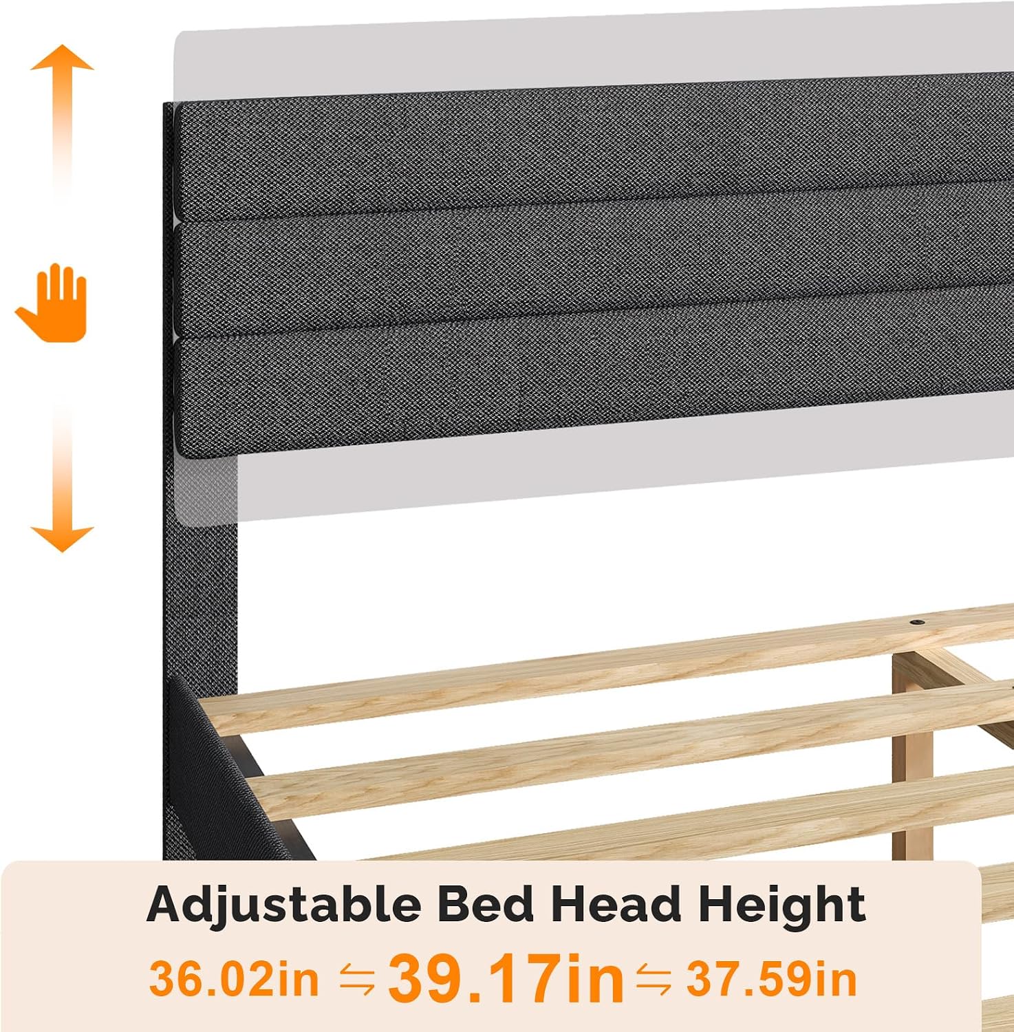 VINGLI King Size Bed Frame and Headboard,Panel Soft Bed with Linen Fabric Upholstered Padding, Low Profile Bed with Durable Wooden Slats Support, No Squeak, Dark Gray