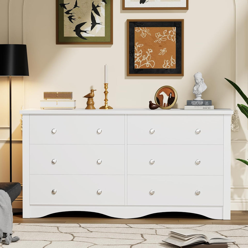 YESHOMY Dresser for Bedroom with 6 Drawers, 47.2' Modern Chest of Drawers, Wooden Dressers, TV Stand for Living Room,Closet, Hallway (White)