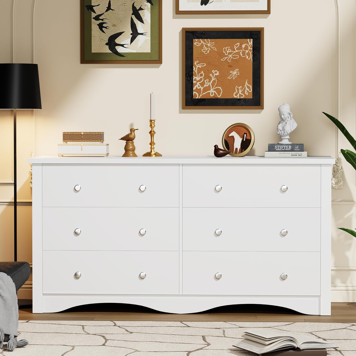 YESHOMY Dresser for Bedroom with 6 Drawers, 47.2' Modern Chest of Drawers, Wooden Dressers, TV Stand for Living Room,Closet, Hallway (White)