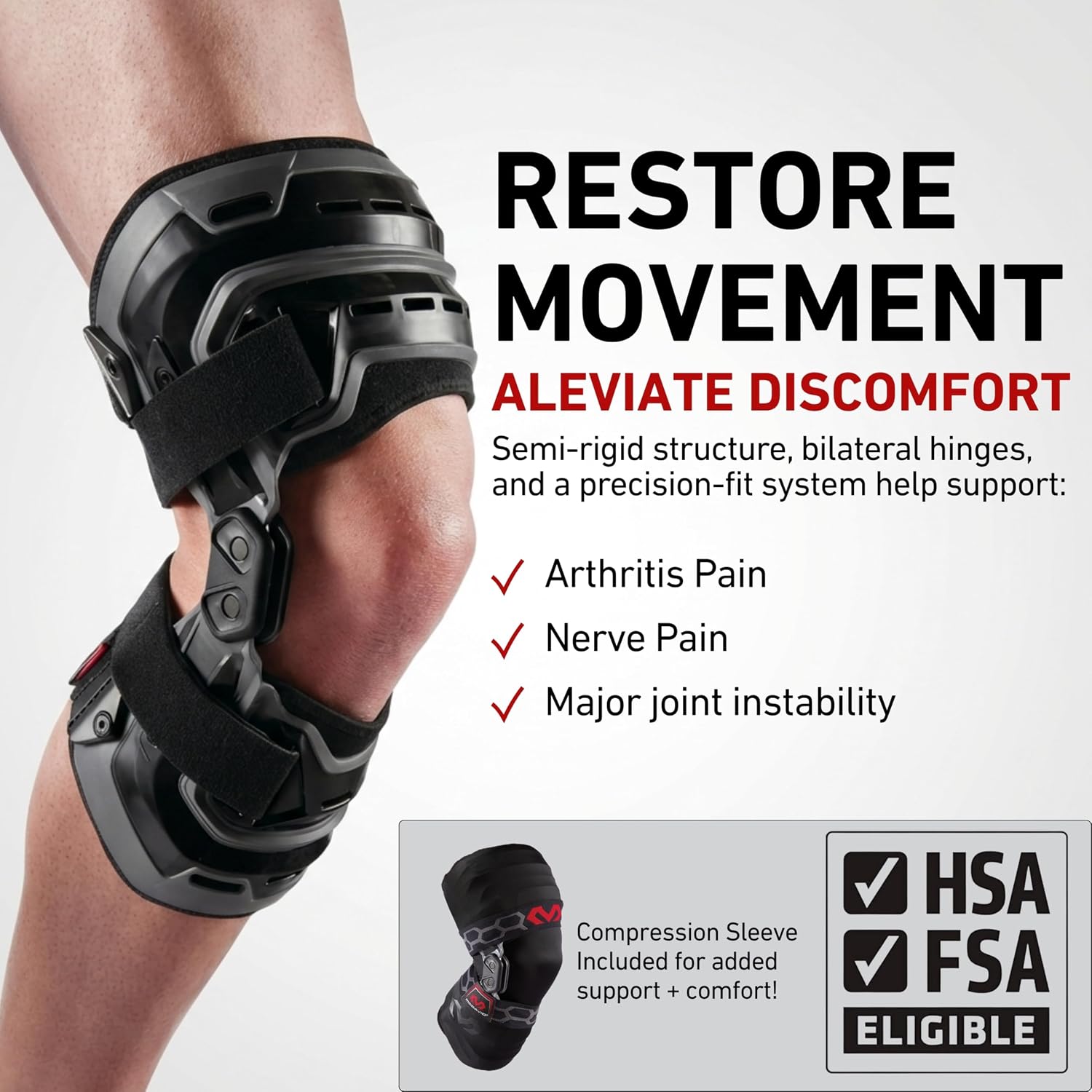 McDavid Knee Brace, Heavy Duty Hinged Knee Braces for Knee Pain, Instabilities, Ligament, ACL, MCL, PCL, Meniscus Injury, Pain Relief, Recovery, Preventive Hyperextension, Left or Right Side