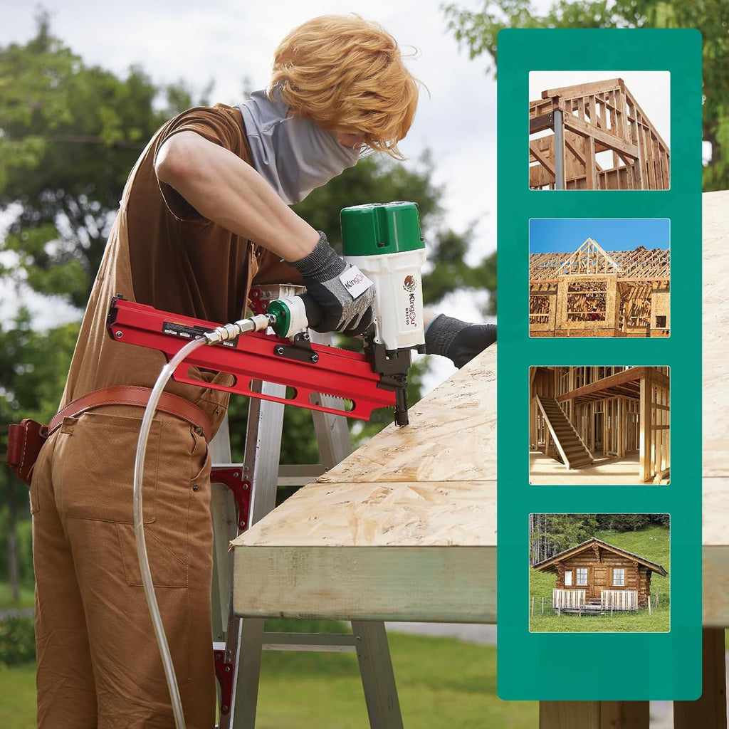 KingOu Mexican Style NR2190 21 Degree Plastic Strip Framing Nailer Aluminum Magazine Framing Nail Gun Covers NR83A2 Pistola De Framing All Function
