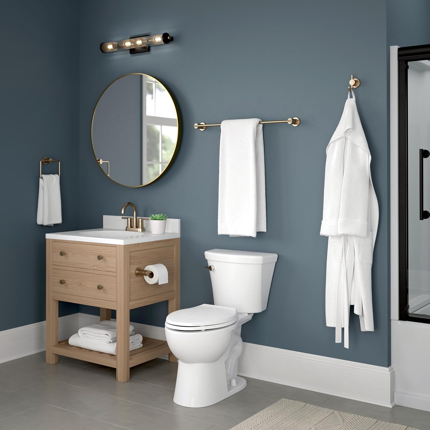 Delta 4-Piece Champagne Bronze Bathroom Set Towel Rack, Ring, Toilet Paper Holder, Hook | Nicoli Bath Accessories