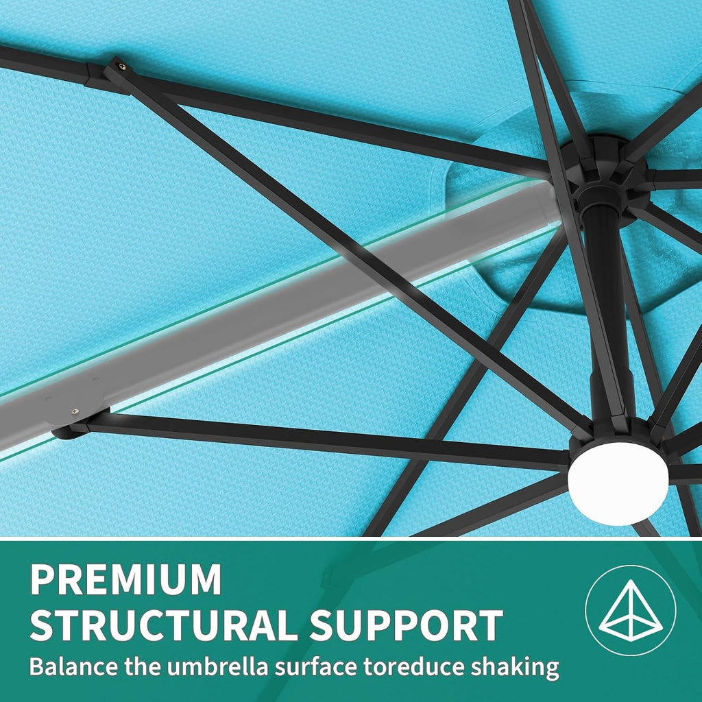 Takywep 10ft Cantilever Patio Umbrella, Outdoor Umbrella 360-degree Rotation, Solar-powered LED lights, Easy-Tilt Mechanism, for Decks, Poolside and Backyard Relaxation