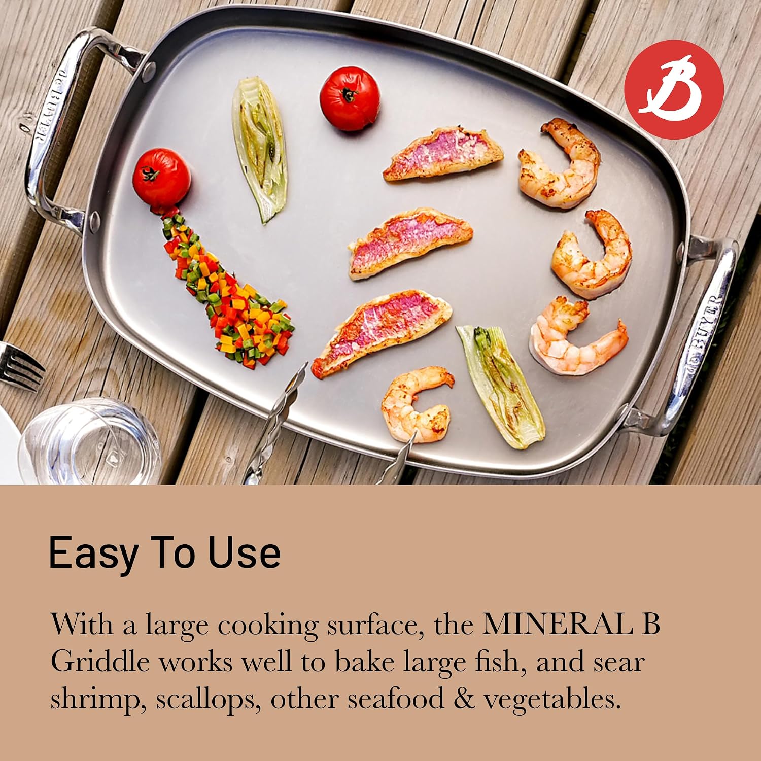 de Buyer MINERAL B Carbon Steel Griddle - 16.75' x 10.25' - Ideal for Seafood & Vegetables - Naturally Non-Stick Finish - Made in France