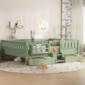 Bellemave Queen Size Montessori Bed with Stairs, Rails and Slats, Queen Size Montessori Floor Bed with Bookshelf and 2 Storage Drawers, Easy Assemble Beds Frame for Girls, Boys, Avocado Green