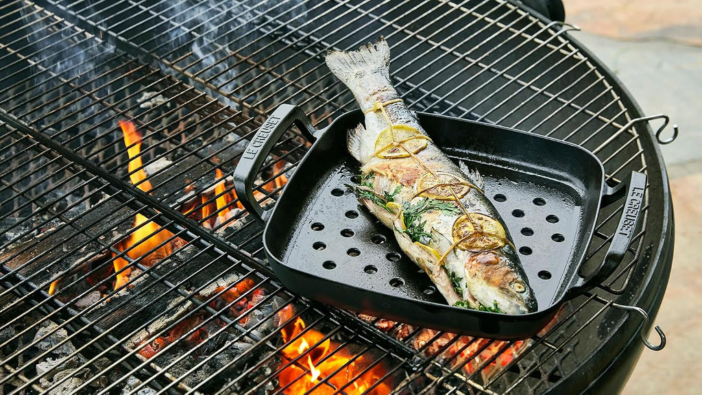 Le Creuset Alpine Outdoor Collection Enameled Cast Iron Square Grill Basket, 12'