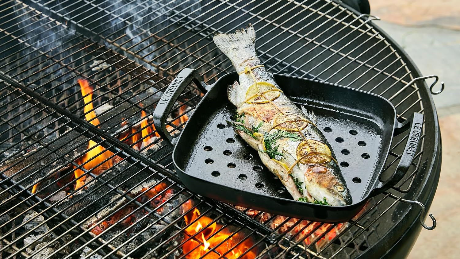 Le Creuset Alpine Outdoor Collection Enameled Cast Iron Square Grill Basket, 12'