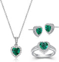 MORGAN & PAIGE .925 Sterling Silver Gemstones and White Sapphire Halo Heart Pendant Necklace, Ring and Stud Earrings for Women Set - Birthstone Jewelry Sets for Women, 18in Cable Chain, Size 7 Ring