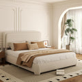 Queen Bed Frame, Teddy Velvet Boucle Bed Frame with 43.3'/45.3' Adjustable Upholstered Headboard, Rounded Corners, Mattress Foundation, No Box Spring Required, Beige