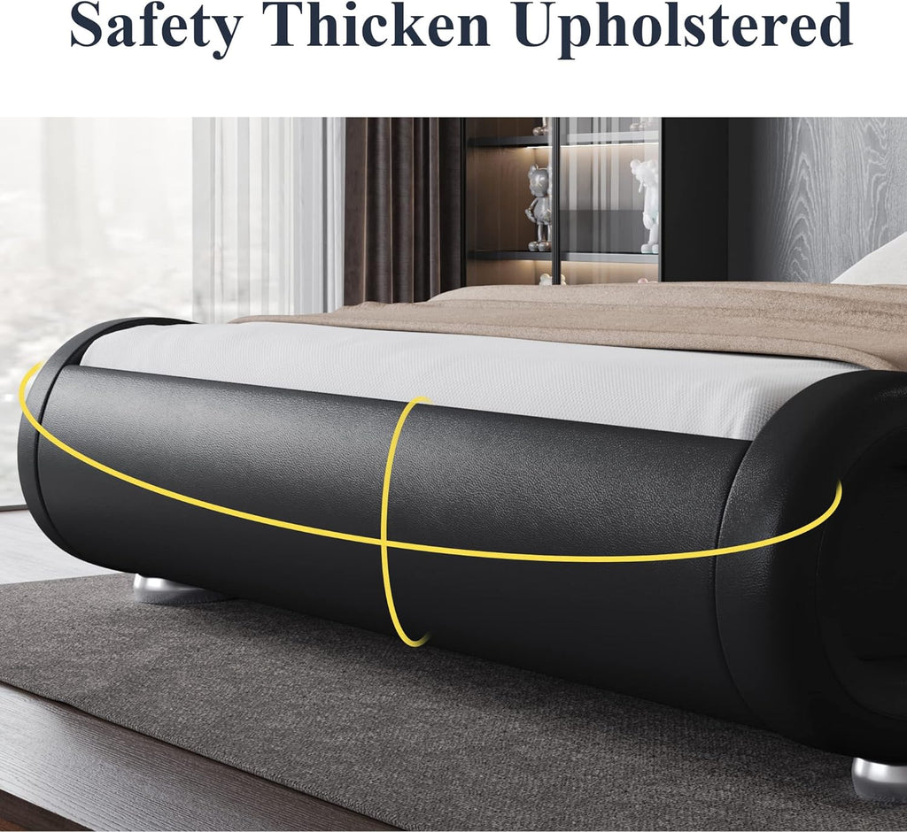 Allewie Full Size Upholstered Platform Bed Frame with Adjustable & Ergonomic Headboard, Low Profile Sleigh Design for Modern Bedroom - Easy Assembly, No Box Spring Needed, Black